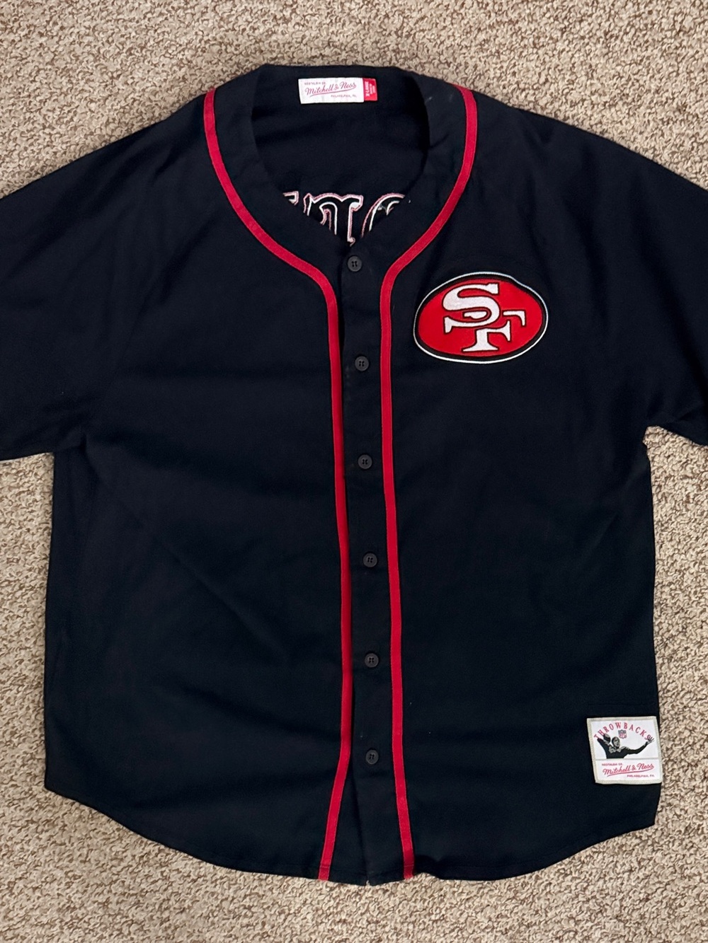 Mitchell & Ness 49ers Button Front Baseball Jersey Black XL - Picture 2 of 6